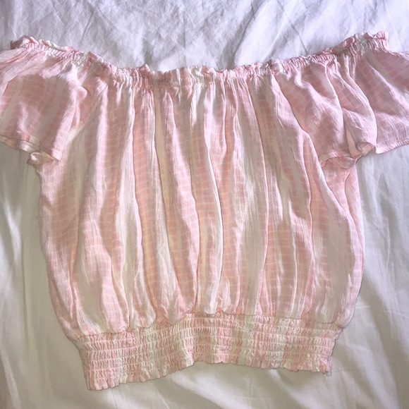 NEW PACSUN PINK/WHITE OFF THE SHOULDER CROP TOP - Picture 3 of 5